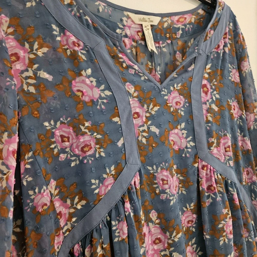 Matilda Jane Floral Flutter Twirl Dress L Women Balloon Sleeve Swiss Dot Midi Bl - Picture 2 of 11